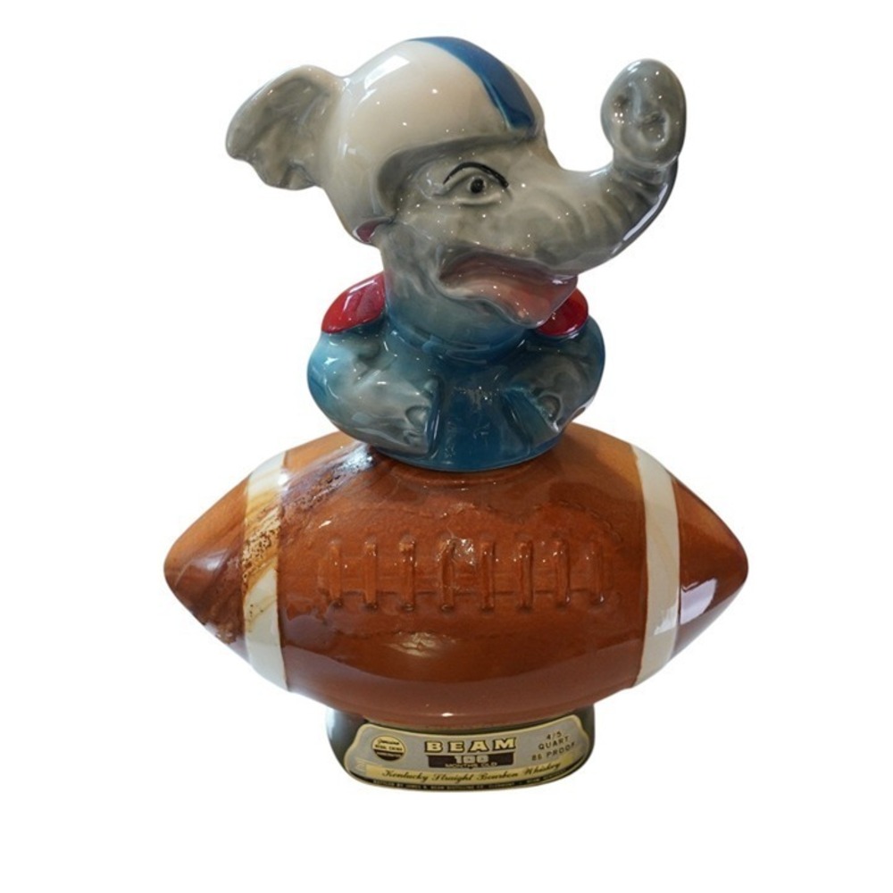 Vintage Jim Beam‎ Decanter Elephant Football Player OS Blue Brown Collectible